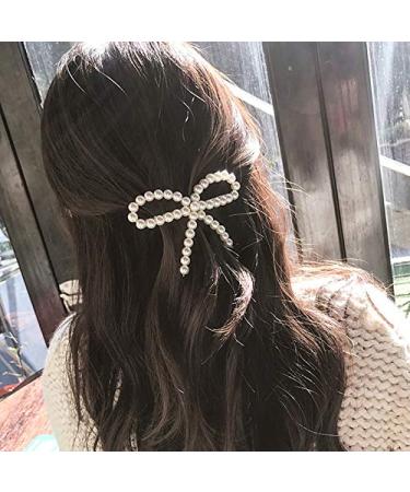 AKOAK Elegant White Pearl Bow Duckbill Clip - Ladies Hair Clip for Wedding, Birthday, and Valentine's Day - Buy Online on GoSupps.com