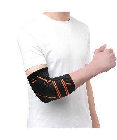 TYNOR Elbow Brace Compression Support for Women & Men - Elbow Support Sleeve for Elbow Treatment Workouts Weightlifting Stretchable Straps for Perfect Fit Black & Orange Medium 1 Unit M Orange