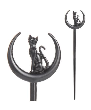 2pcs Cat Moon Hair Styling Pins Black Wicca Witch Hair Slide Renaissance Festival Hair Acceossories for Women Hair Stick