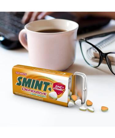 Buy Smint Defensive Clean Breath Pastilles - 50 Sugar-Free Orange-Mint Dragees with Zinc & Vitamin C | 35g Metal Can - International Shipping Available - Buy Online on GoSupps.com
