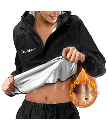 Junlan Sauna Suit for Women Sweat Sauna Pants Weight Loss Jacket Gym Workout Vest Sweat Suits for Women Black Tops Only X-Large