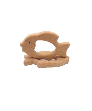 Arakierst 2pcs Organic Wood Goldfish Teether Pure Natural Animal Shape Beech Wooden Handmade Grasping Pattern DIY Pacifier Chain Pendant