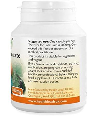 Potassium Gluconate 500mg x 90 Capsules - 100% Additive Free Supplements - Buy Online on GoSupps.com
