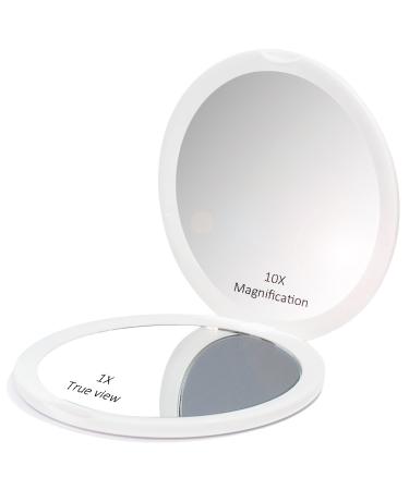 Makeup Pocket Mirror with 10x Magnification Glass Plus Plain Mirror (White)