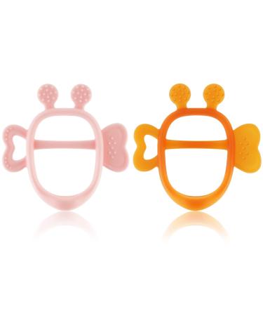Bee Silicone Teething Toys Baby Teething Toys BPA Free Relief Baby Teething Gum Discomfort Easy to Hold 2Pack Bee Teethers for Baby Boys and Girls(Amber & Pink) 7.Bee