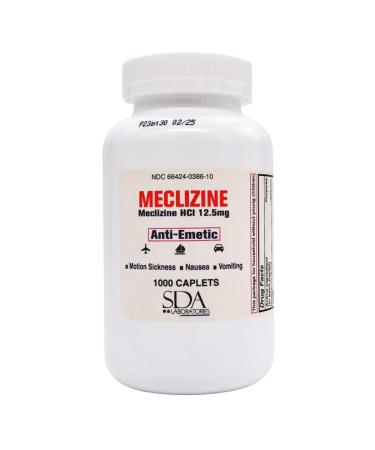 SDA LABORATORIES Meclizine HCl 12.5 mg Anti-Emetic for Motion Sickness Nausea Vomiting - 1000 Caplets
