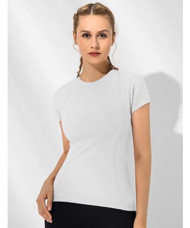Loovoo Women Workout Shirts 2 Pack Crop Long Sleeve Short Sleeve | Athletic Compression Dry Fit Yoga Gym Tops - Black & White | Size Small - Buy Online on GoSupps.com