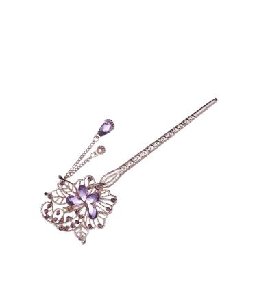 Shop Lurrose Rhinestone Hair Sticks | Vintage Crystal Butterfly Hairpins for Women & Girls - Purple - Buy Online on GoSupps.com