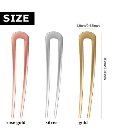 6-Piece Metal U Shaped Hair Pins Set - French Hairpin Forks Bobby Pin Kit for Women and Girls Hairstyles - Silver, Gold, Rose Gold - Buy Online on GoSupps.com