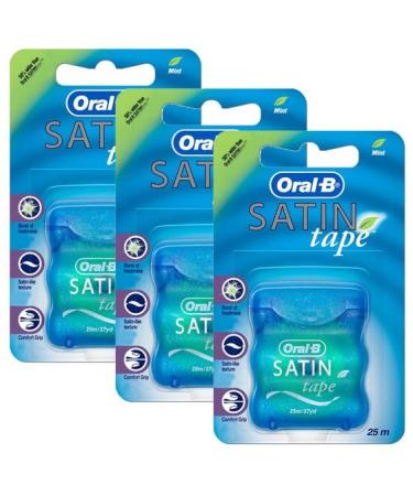 3 x Wide Satin Floss 25m Dental Waxed Mint Floss Oral Care Clean Fresh Teeth