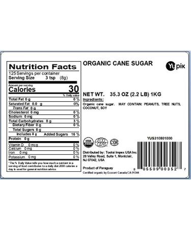 Yupik Organic Cane Sugar 2.2 lb - Non-GMO, Vegan, Gluten-Free - Buy Online on GoSupps.com