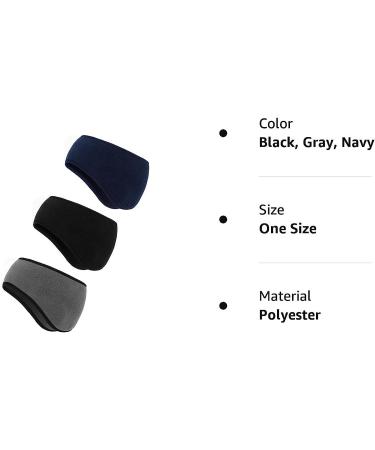 BBTO Ear Warmer Headband Set - Winter Fleece Headbands for Women Men in Black, Gray, Navy - Buy Online on GoSupps.com