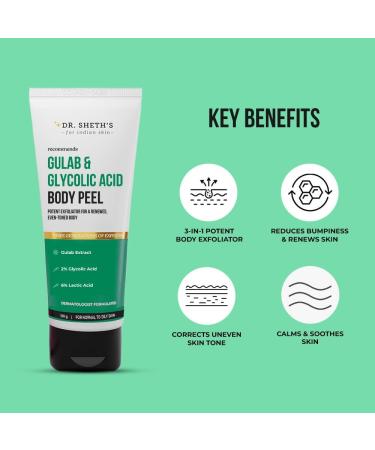 Gulab Glycolic Acid Body Peel | 5-Min Exfoliating Chemical Peel for Glowing Skin | 5% Lactic Acid & Rose Extracts | Brightening Exfoliator for Men & Women | 100g - Buy Online on GoSupps.com