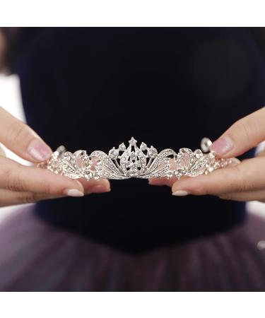 JWICOS Silver Wedding Tiara for Women and Girls  Princess Crowns and Tiaras for Bride Rhinestone Birthday Crown Headband Crystal Costume Party Prom Hair Accessories (Silver)
