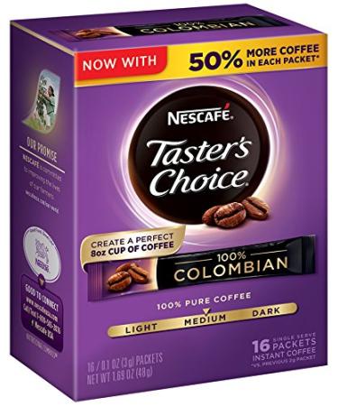 Nescafé Taster's Choice Instant Coffee 100% Colombian 16 Single Serve Packets 0.1 oz (3 g) Each