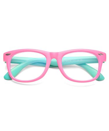 DeBuff Kids Blue Light Blocking Screen Glasses Boys Girls Flexible Square Blue Light Blockers (07)- Pink/Green