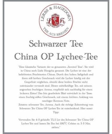  Lerbs & Hagedorn Lerbs & Hagedorn China OP Lychee Black Tea | Sweet & Tart Taste 1kg (about 81 liters) with aroma - Buy Online on GoSupps.com