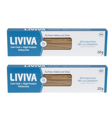 LIVIVA Low Carb High Protein KETO Fettuccine Noodle Pasta 2 Pk 135 g Protein per Box with Pea Protein & Konjac Flour - 8g Net Carbs Diabetic-Friendly - Ready to Eat in 3 4 mins - Healthy Al Dente Pasta Pack of 2 - Fettuccine 225 g (Pack of 2)