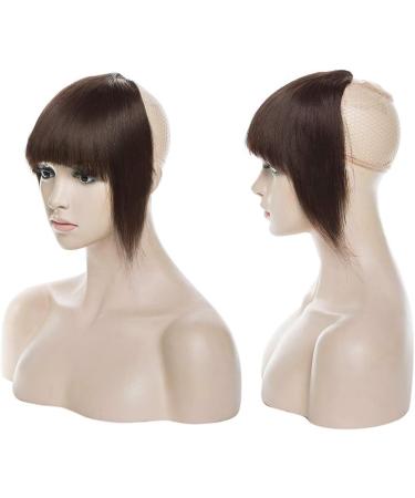 Silk-co One Piece Hair Bangs Fringe Hair Extensions Clip in Human Hair Extension #02 Dark Brown Straight Flat with Temple - Buy Online on GoSupps.com