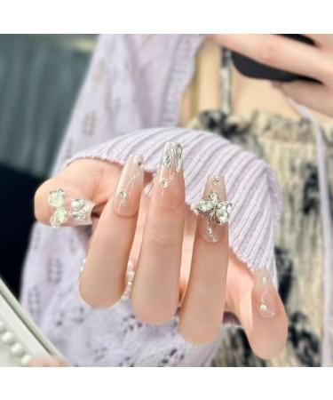 Temperament manicure broken diamond butterfly gradient manual manicure wearing a white patch with long detachable and lasting together.(XS) - Buy Online on GoSupps.com