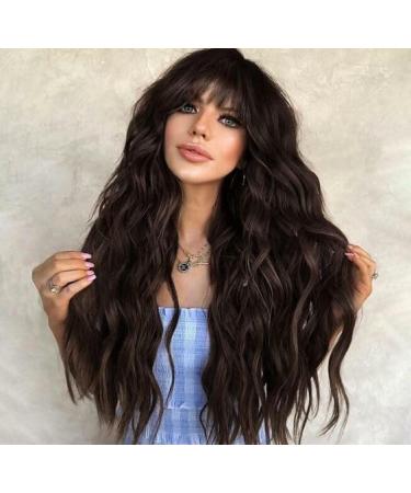 HAIRCUBE Black Wigs for Women Long Curly Wig with Bangs Long Wavy Wig Hair Synthetic Wigs Heat Resistant Fiber for Daily Party Use