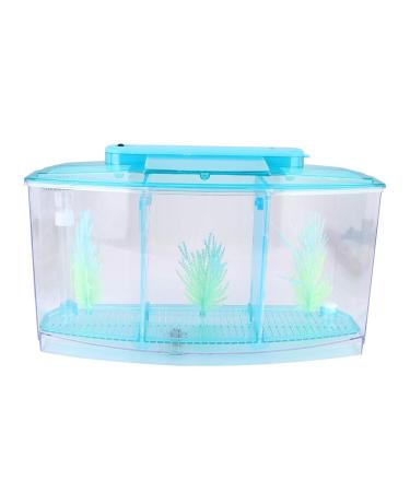 Aquarium Fish Tank Transparent Aquarium Fish Tank LED Acrylic Three Divisions Breeding Isolation Box for Small Fishes Mini Breeding Fish Tank (Blue)