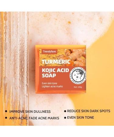 Trendyfave Turmeric Kojic Acid Soap Original Tumeric Soap Acne Dark Spots Hyperpigmentation Smooth Skin Dark Spot Remover For Face & Body Even Skin Tone Soap Bars Moisture 100g - Buy Online on GoSupps.com