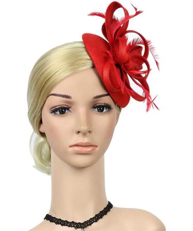 FRCOLOR Feather Fascinator Hat Tea Party Headband for Girls Flower Cocktail Derby Hair Clips for Women Wedding Headwear (Red) - Buy Online on GoSupps.com