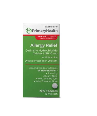 Primary Health 24 Hour Allergy Relief Cetirizine Hydrochloride 10mg Tablets 365Count White
