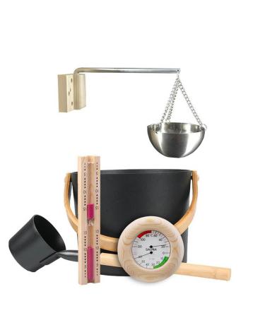 Sauna Accessories Kit Complete Aluminum Bucket Set with Ladle Thermometer/Hygrometer/Sauna Bucke/Hourglass Great for Sauna and Spa 7L
