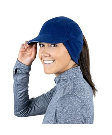 TrailHeads Fleece Ponytail Hat with Drop Down Ear Warmer | The Trailblazer Adventure Hat for Women Heather Indigo
