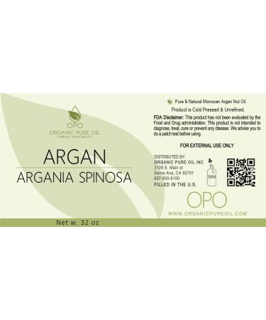 OPO Moroccan Argan Oil - 100% Pure Cold Pressed - 32 oz Extra Virgin Carrier Oil for Hair Skin Face & Nails - Non-GMO Hydrating Solution for Beard Lashes & More - Buy Online on GoSupps.com