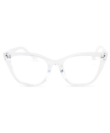 Stylish Reading Glasses - Full-Rimmed Classic Large Cat Eye Frame - Non Prescription Full Magnification Lens - Clear - 1.0x Clear 1.0 x