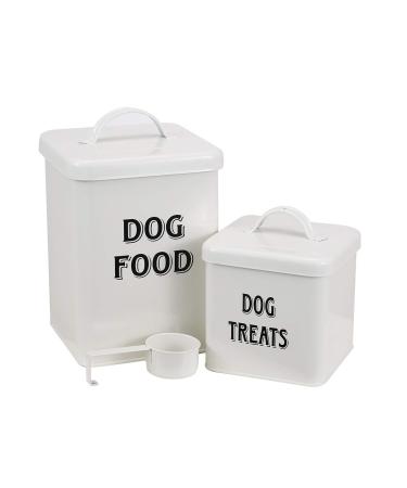Morezi Dog Cat Food Storage Container Farmhouse Pet Food Treats Holder with Lid and Scoop, Perfect Sturdy Canister Tins for Kitchen Countertop, Shelf, Great Gift for Pet Owners Dog Food White