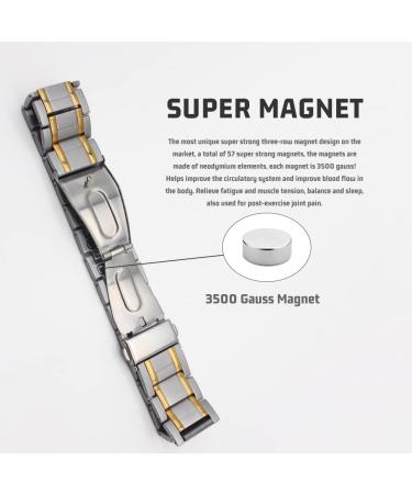 HyyMe Magnetic Therapy Bracelet Lymphatic Drainage Bracelet Mens Bracelets with 3 Rows 3500 Gauss Magnets Adjustable Length and with Professional Gift Box Men's Elegant Gifts (Silver gold) - Buy Online on GoSupps.com