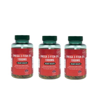 H and B Vitamins Omega 3 Fish Oil 1000mg 60 Capsules (Pack of 3 Total 180 Tablets)