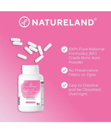 Natureland Vaginal Suppository with Applicators - 50 Units | Boric Acid pH Balance Tablets - 40 Units | Soft Tip Auxiliary Tool - 10 Units | Designed in USA - Buy Online on GoSupps.com