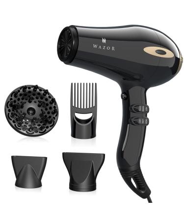 Wazor 1875W Fast Drying and Professional Salon Hair Dryer with Diffuser & Comb & 2 Concentrator Nozzles (Black)