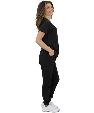 Green Town Women's Medical Scrub Top and Jogger Pant Set - Slim Fit 4-Flex Stretch Uniform in Black (Medium) - Buy Online on GoSupps.com