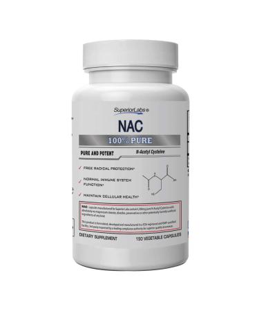 Superior Labs - NAC (N-Acetyl Cysteine) - Dietary Supplement with Selenium - 1,200mg, 150 Vegetable Capsules - Free Radical Protection - Normal Immune System Function - Maintains Cellular Health