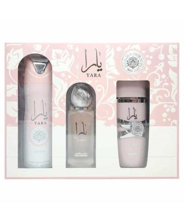 Lattafa Yara for Women 3 Piece Set (3.4 Oz Eau de Parfum Spray + 1.7 Oz Hair Mist + 6.7 Oz Deodorant Spray) 3.87 Fl Oz (Pack of 3) - Buy Online on GoSupps.com