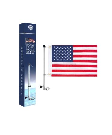 NORTHGEAR Boat Flag Pole with 18 x 12 American Flag for Boat, Universal Mount for Small and Medium Boat, U.S. Patriotic Outdoor Decor, Water and Weather Resistant, Heavy-Duty Clamp 18 Inches Pole