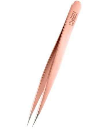 Rubis Classic Stainless Steel Slanted Tweezers for Precise Eyebrows and Hair Removal  Made in Switzerland  Rose Gold - 1K003RED