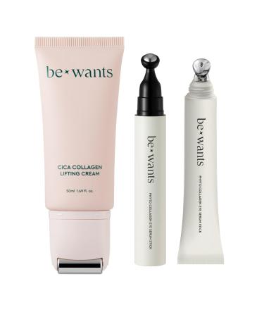 K-Beauty bewants Centella Asiantica Collagen Lifting Cream(1.7 fl oz) Roll-On Eye Serum Stick and Eye Cream