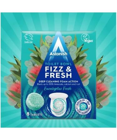 Astonish Toilet Bowl Fizz & fresh Deep Cleaning Foam Action - Pink Peony Fresh - Lemon Splash - Eucalyptus Fresh - 8 Tablets Each Pack - 24 Total Tablets - Buy Online on GoSupps.com