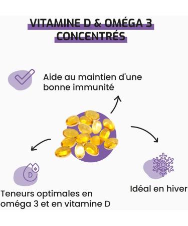 Laboratoire Beauchamp - Vitamin D3 & Omega 3 Concentrated Dietary Supplement - Immune Defenses - Good brain function - 60 capsules - Developed in France - Buy Online on GoSupps.com