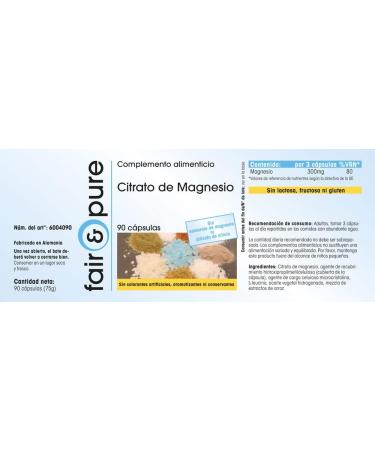 Fair & Pure - Magnesium citrate - 300 mg pure magnesium per daily dose - 90 capsules - Buy Online on GoSupps.com