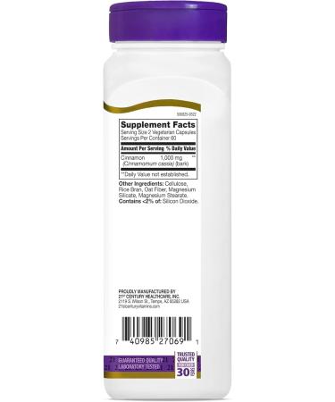 21st Century Cinnamon 500 mg Vegetarian Capsules - 120 ct Pack of 2 - Buy Online on GoSupps.com