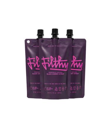 Filthy Black Cherry Syrup - Premium Cocktail Cherry Garnish - Non-GMO, Vegan & Gluten Free - 8oz Pouches, 3 Count