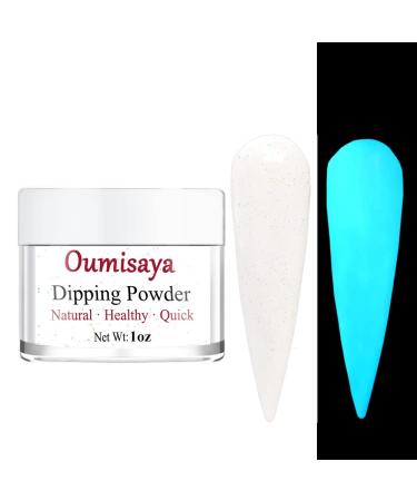 OUMISAYA Glow in the Dark Nail Dip Powder Milky White Colors1OZ(fl.oz) GL062, Fluorescent Nail Dipping Powder Mermaid Shimmery White